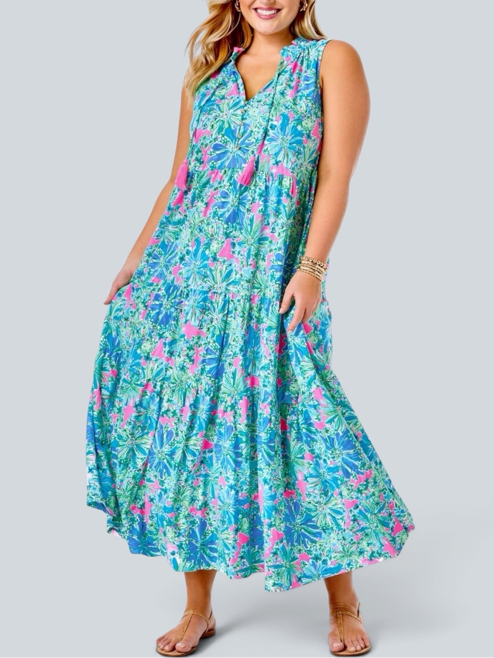 Lilly Pulitzer Women's MALONE Maxi Dress Soleil Pink GOOD HARE DAY XL